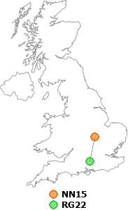 map showing distance between NN15 and RG22
