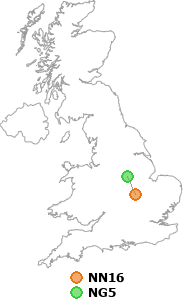 map showing distance between NN16 and NG5