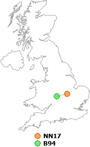 map showing distance between NN17 and B94
