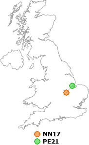 map showing distance between NN17 and PE21