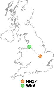 map showing distance between NN17 and WN6