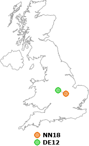map showing distance between NN18 and DE12
