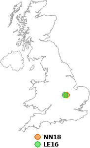 map showing distance between NN18 and LE16