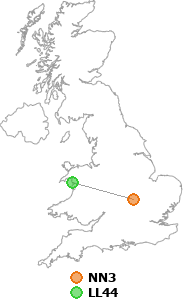 map showing distance between NN3 and LL44