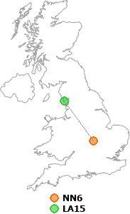 map showing distance between NN6 and LA15