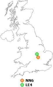 map showing distance between NN6 and LE4