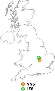 map showing distance between NN6 and LE8