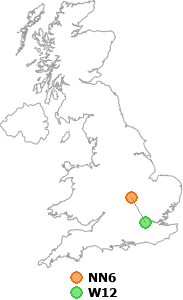 map showing distance between NN6 and W12