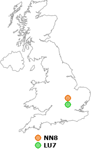 map showing distance between NN8 and LU7