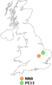 map showing distance between NN8 and PE13
