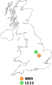 map showing distance between NN9 and LE12