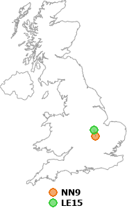 map showing distance between NN9 and LE15