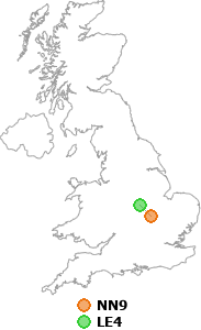 map showing distance between NN9 and LE4