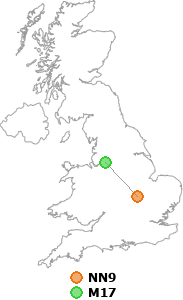 map showing distance between NN9 and M17