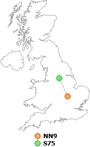 map showing distance between NN9 and S75