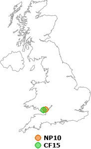 map showing distance between NP10 and CF15