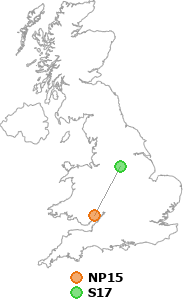 map showing distance between NP15 and S17