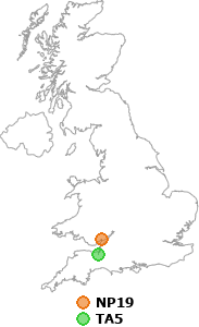 map showing distance between NP19 and TA5
