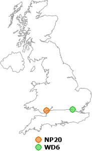 map showing distance between NP20 and WD6