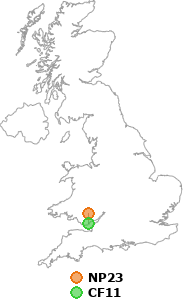 map showing distance between NP23 and CF11