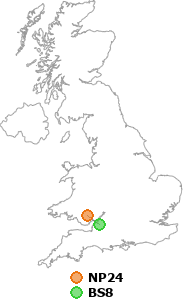 map showing distance between NP24 and BS8