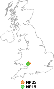 map showing distance between NP25 and NP15