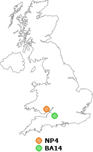 map showing distance between NP4 and BA14