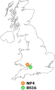 map showing distance between NP4 and BS16