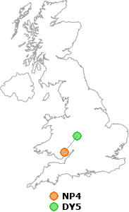 map showing distance between NP4 and DY5