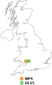 map showing distance between NP4 and GL15