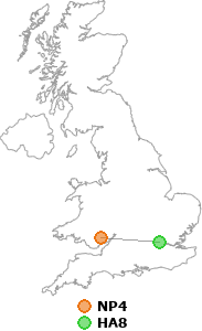 map showing distance between NP4 and HA8