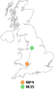 map showing distance between NP4 and M35