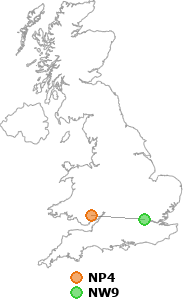 map showing distance between NP4 and NW9