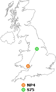 map showing distance between NP4 and S75