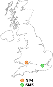 map showing distance between NP4 and SM5