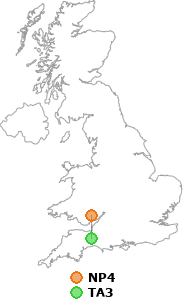 map showing distance between NP4 and TA3