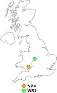 map showing distance between NP4 and WS1
