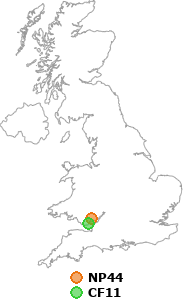 map showing distance between NP44 and CF11
