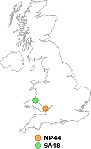 map showing distance between NP44 and SA48