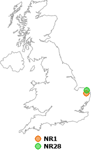 map showing distance between NR1 and NR28