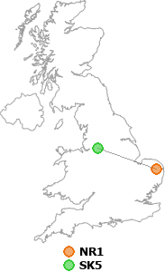 map showing distance between NR1 and SK5