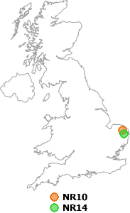 map showing distance between NR10 and NR14