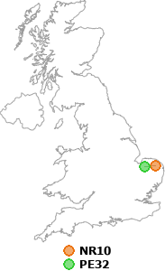 map showing distance between NR10 and PE32