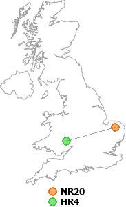 map showing distance between NR20 and HR4
