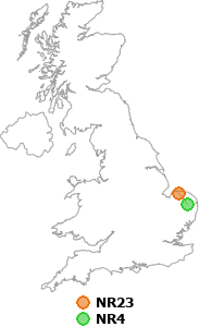 map showing distance between NR23 and NR4