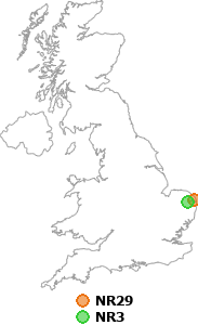 map showing distance between NR29 and NR3