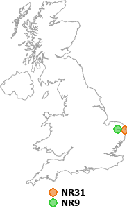 map showing distance between NR31 and NR9