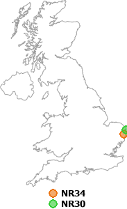 map showing distance between NR34 and NR30