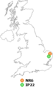 map showing distance between NR6 and IP22