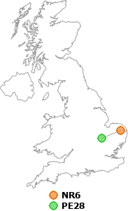 map showing distance between NR6 and PE28